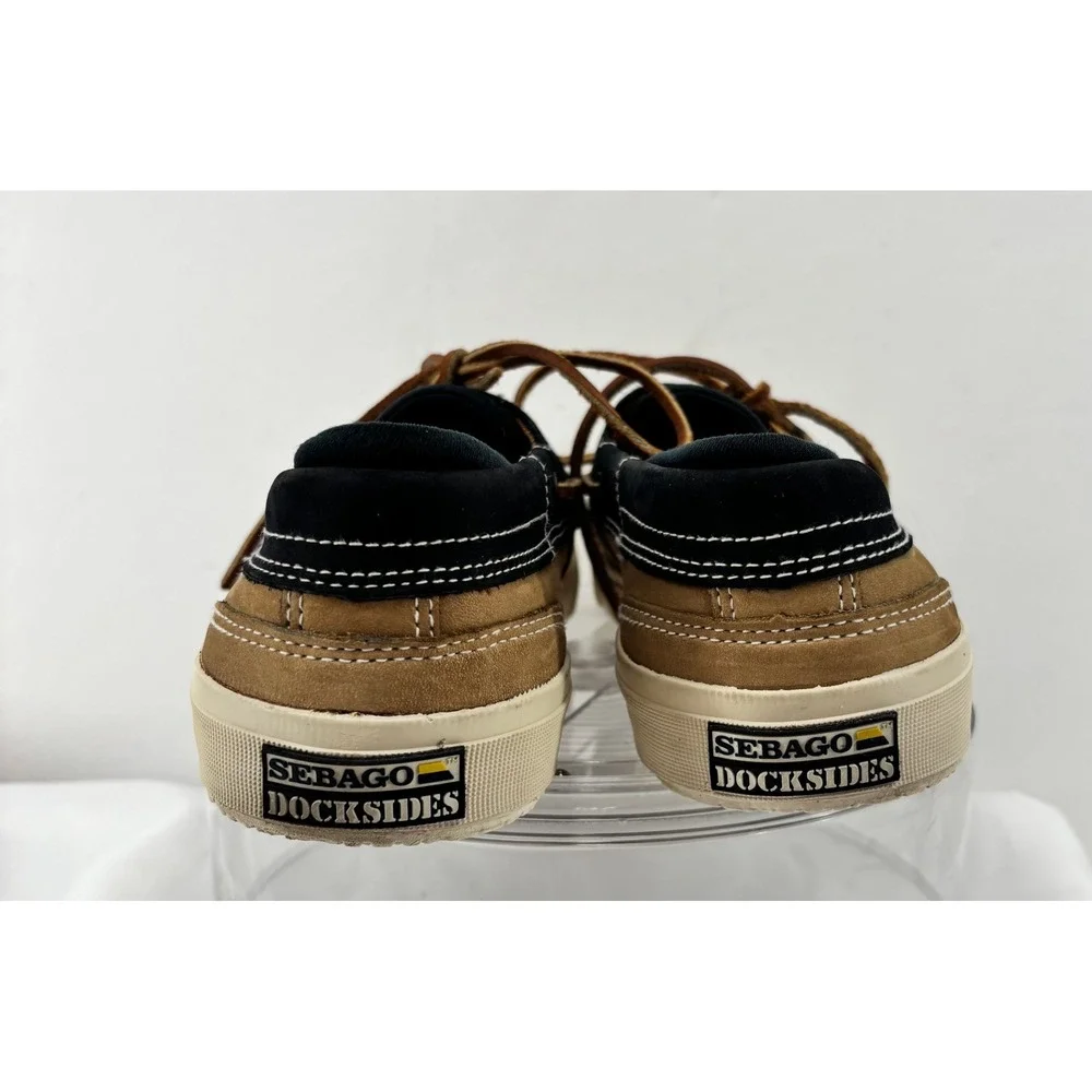 Sebago Docksides Boat Shoes Men's Size 8M Tan Navy Suede Leather Moc Toe Lace Up